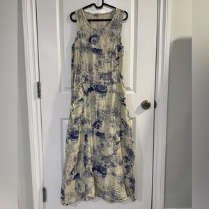 Francesca Bettini 100% Linen Sleeveless Maxi Dress with Pockets